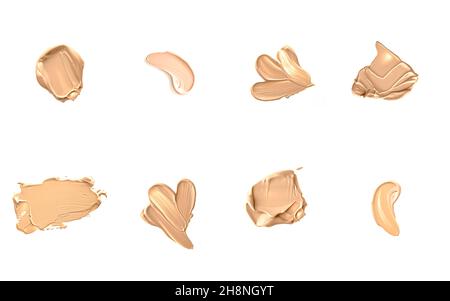 Beige kosmetische Textur isoliert auf weißem Hintergrund, verschmiert Make-up Emulsion Creme Abstrich oder Foundation Abstrich, zerkleinert Kosmetik-Produkt und Stockfoto