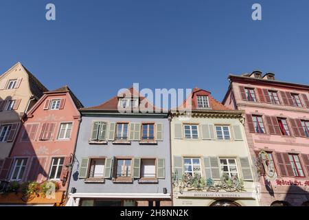 Ansicht von Fachwerkhäusern in Colmar, Elsass, Frankreich Stockfoto