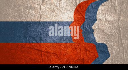 Man-Avatar-Profilansicht. Silhouetten des männlichen Gesichts Reihe. Flagge Russlands Stockfoto