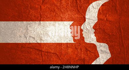 Man-Avatar-Profilansicht. Silhouetten des männlichen Gesichts Reihe. Flagge Österreichs Stockfoto