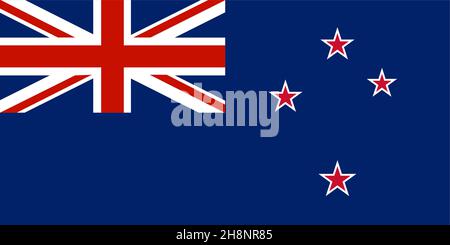 National Flag New Zealand, New Zealand Ensign, Blue Ensign mit dem A Union Jack im ersten Viertel und vier fünfzackige rote Sterne mit weißem Borde Stock Vektor