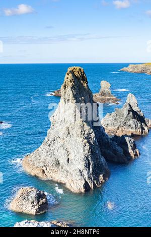 Die berühmten Orte der Insel Belle Ile en Mer, Nadeln von Port-Coton und die Klippen Stockfoto