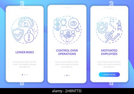 Vorteile des internen Wachstums Blue Gradient Onboarding Mobile App Page Screen Stock Vektor