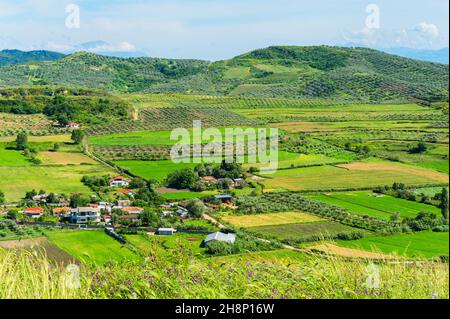 Blick über Pojani Dorf und Fier region, Illyrien, Albanien Stockfoto