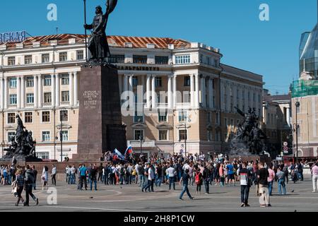 Wladiwostok, Russland - 9. September 2018: Eine politische Aktion gegen die Anhebung des Rentenalters, organisiert von Alexei Nawalny. Stockfoto