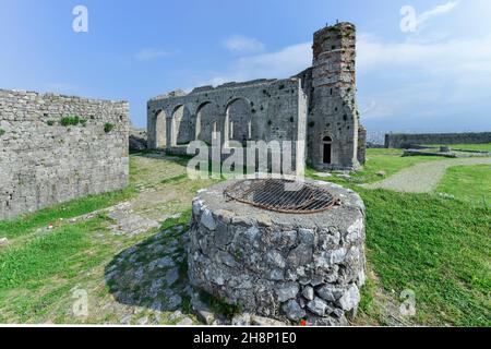 Rozafa schloss, Fatih Sultan Mehmet Moschee, Shkodra, Albanien Stockfoto