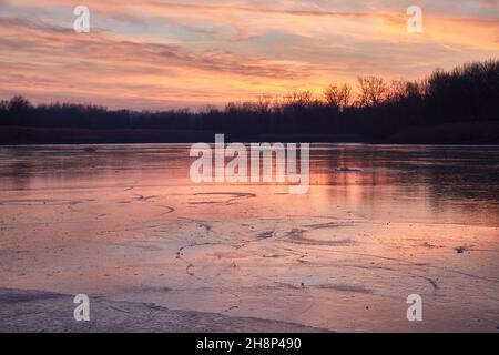 Zugefrorenen Seeoberfläche Stockfoto