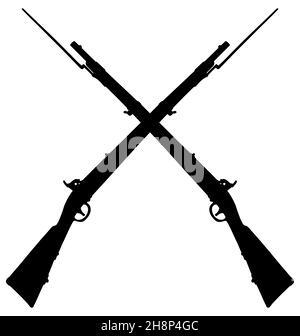 Hand drawing of two black silhouettes of historical military matchlock rifles Stockfoto
