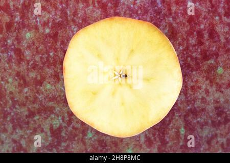 Scheibe Jonagold Apfel auf Apfelschale Hintergrund Stockfoto