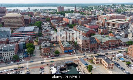 Luftaufnahme der Innenstadt von Portland, Maine, USA Stockfoto