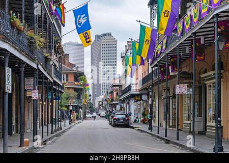 Restaurants und Hotels in Royal Street, French Quarter / Vieux Carré, ältestes Viertel der Stadt New Orleans, Louisiana, USA / USA Stockfoto