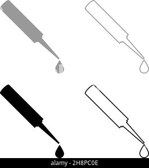 Kleber mit Tropfen Silikon-Set Symbol grau schwarz Farbe Vektor Illustration Bild einfach flach Stil solide Füllung Kontur Kontur Linie dünn Stock Vektor