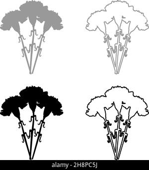 Blumenstrauß Nelke Satz Symbol grau schwarz Farbe Vektor Illustration Bild einfach flach Stil solide füllen Kontur Kontur Linie dünn Stock Vektor