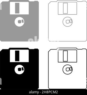 Diskette Diskette Speicher Konzept Satz Symbol grau schwarz Farbe Vektor Illustration Bild einfach flach Stil solide Füllung Kontur Kontur Linie dünn Stock Vektor