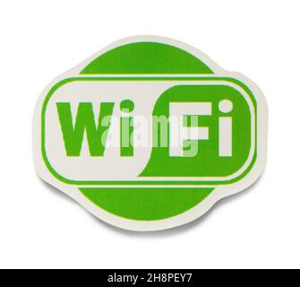 Grün und Weiß Wi-Fi Aufkleber auf Weiß ausgeschnitten. Stockfoto
