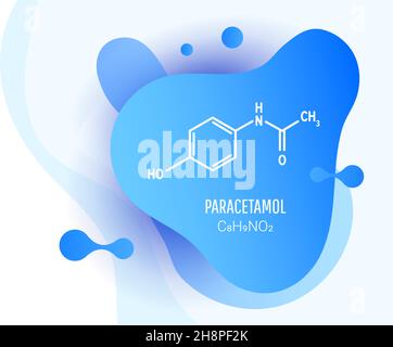 Paracetamol skelettale chemische Formel, Vektordarstellung mit Kopierraum mit flüssigen flüssigen Formen auf weißem Hintergrund Stock Vektor