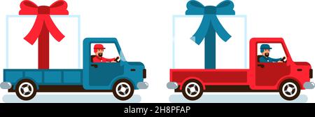 LKW mit großer Geschenkbox mit roter Schleife Stock Vektor