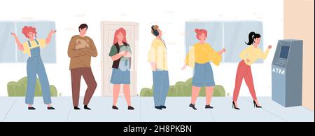 Flache Cartoon-Warteschlange von Charakteren in aggressiver Stimmung, Konflikt Szene Vektor Illustration Konzept Stock Vektor