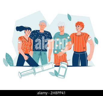 Impfstoff Covid-19 Coronavirus-Infektion für Familie, Vektordarstellung isoliert. Stock Vektor