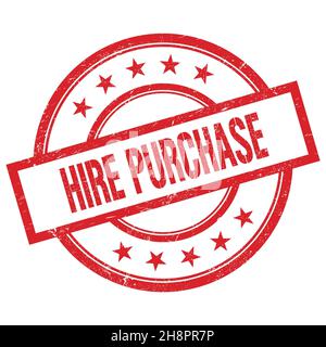 MIETKAUFTEXT auf rotem runden Vintage-Stempel geschrieben. Stockfoto