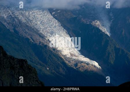 Zunge des Glacier des bossons, am Fuss des französischen Mont Blanc Stockfoto