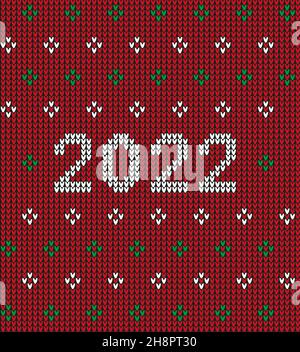 Neujahr Nahtloses Strickmuster mit der Nummer 2022. Strickpullover-Design. Wolle Strickstruktur. Vektorgrafik Stock Vektor