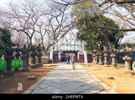 Eingangstor zum Ueno Toshogu-Schrein im Ueno Park, Tokio, der ein alter Shinto-Schrein mit dem Schrein aus Gold und Steinlaternen ist. Stockfoto