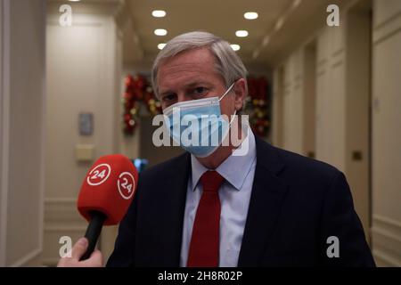 Washington, Usa. 01st Dez 2021. Jose Antonio Kast, der chilenische Präsidentschaftskandidat, kommt zu einem Treffen mit Geschäftsleuten und Denkern im Think Tank Inter American Dialogue in Washington DC, USA. Kredit: SOPA Images Limited/Alamy Live Nachrichten Stockfoto