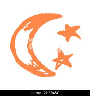 Mond. Symbol im Handzeichnen-Stil. Zeichnen mit Wachsmalstiften, farbiger Kreide, Kinderkreativität. Vektorgrafik. Zeichen, Symbol Stock Vektor