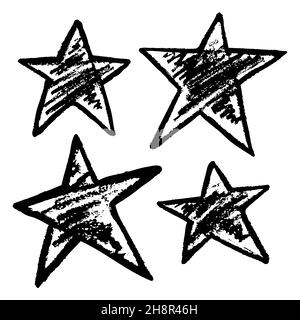 Symbol im Handzeichnen-Stil. Sterne gesetzt. Zeichnen mit Wachsmalstiften, farbiger Kreide, Kinderkreativität. Vektorgrafik. Schild, Symbol, Stift Stock Vektor