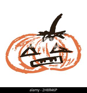 Symbol in handgezeichneter Form. Halloween Kürbis. Zeichnung mit Wachsmalstiften, farbige Kreide Stock Vektor