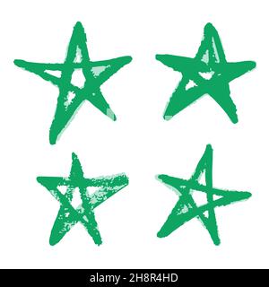 Symbol im Handzeichnen-Stil. Sterne gesetzt. Zeichnen mit Wachsmalstiften, farbiger Kreide, Kinderkreativität. Vektorgrafik. Schild, Symbol, Stift, Aufkleber Stock Vektor