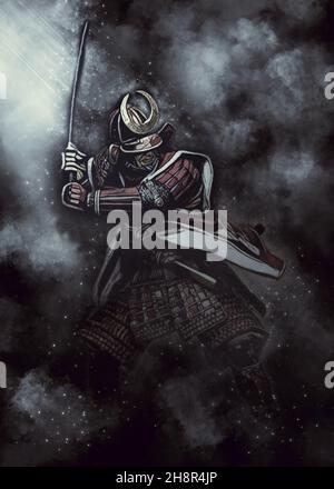 Die Digitale Illustration Des Samurai Warrior Stockfoto