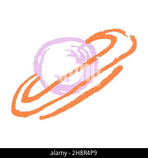 Planet. Symbol im Handzeichnen-Stil. Zeichnen mit Wachsmalstiften, farbiger Kreide, Kinderkreativität. Schild, Symbol, Aufkleber Stock Vektor