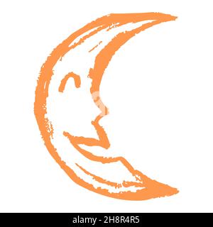 Mond. Symbol im Handzeichnen-Stil. Zeichnen mit Wachsmalstiften, farbiger Kreide, Kinderkreativität. Vektor Stock Vektor