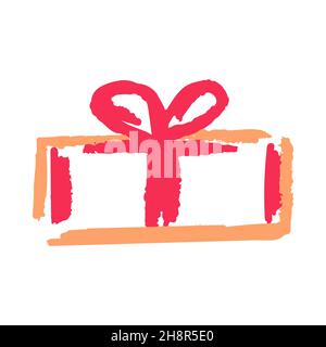 Anwesend. Symbol im Handzeichnen-Stil. Zeichnen mit Wachsmalstiften, farbiger Kreide, Kinderkreativität. Vektor Stock Vektor