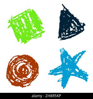Symbol im Handzeichnen-Stil. Geometrische Formen. Zeichnen mit Wachsmalstiften, farbiger Kreide, Kinderkreativität. Vektorgrafik. Zeichen, Symbol Stock Vektor