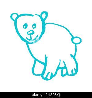Symbol im Handzeichnen-Stil. Bär. Zeichnen mit Wachsmalstiften, Kreativität der Kinder. Vektorgrafik. Signieren Stock Vektor