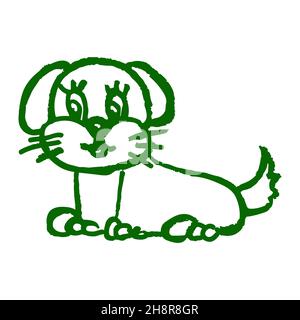 Hund. Symbol im Handzeichnen-Stil. Zeichnen mit Wachsmalstiften, farbiger Kreide, Kinderkreativität. Vektorgrafik. Zeichen, Symbol Stock Vektor