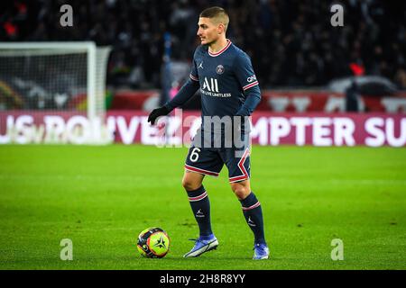 Paris, Frankreich. 01st Dez 2021. Marco VERRATTI von PSG während des französischen Ligue-1-Fußballspiels zwischen Paris Saint-Germain und OGC Nizza am 1. Dezember 2021 im Stadion Parc des Princes in Paris, Frankreich - Foto Matthieu Mirville / DPPI Credit: DPPI Media/Alamy Live News Stockfoto