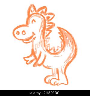 Dinosaurier. Symbol im Handzeichnen-Stil. Zeichnen mit Wachsmalstiften, farbiger Kreide, Kinderkreativität. Vektorgrafik. Schild, Symbol, Stift, Aufkleber Stock Vektor