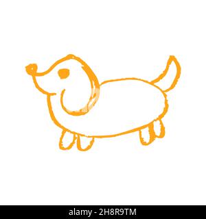 Hund. Symbol im Handzeichnen-Stil. Zeichnen mit Wachsmalstiften, farbiger Kreide, Kinderkreativität. Vektorgrafik. Schild, Symbol, Stift, Aufkleber Stock Vektor