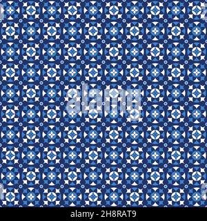 Nahtlose blaue Damast-Tapete mit geometrischem Blumenmuster. Vektorformat. Stock Vektor