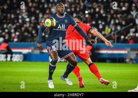 Danilo PEREIRA von PSG während des Fußballspiels der französischen Ligue 1 zwischen Paris Saint-Germain und OGC Nizza am 1. Dezember 2021 im Stadion Parc des Princes in Paris, Frankreich - Foto: Matthieu Mirville/DPPI/LiveMedia Stockfoto