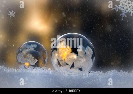 Nahaufnahme von gefrorenen Seifenblasen Stockfoto
