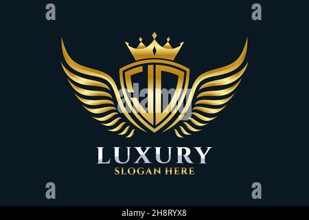 Luxus Royal Flügel Buchstaben JO Wappen Gold Farbe Logo Vektor, Victory Logo, Wappen Logo, Flügel Logo, Vektor-Logo . Stock Vektor