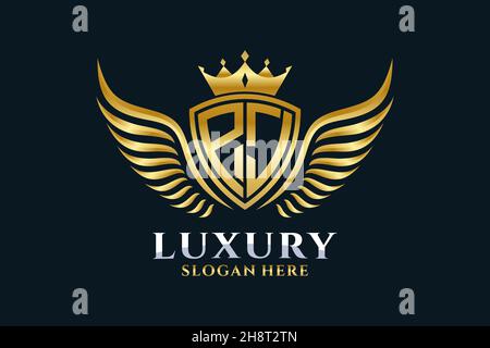Luxus Royal Flügel Buchstaben PJ Wappen Gold Farbe Logo Vektor, Victory Logo, Wappen Logo, Flügel Logo, Vektor-Logo . Stock Vektor