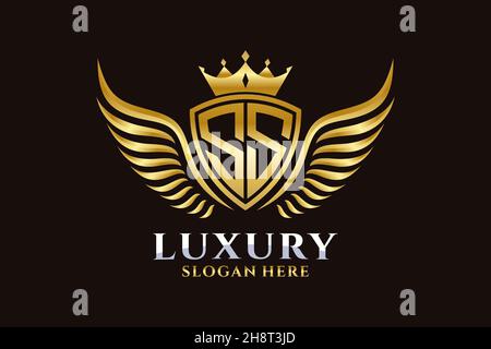 Luxus Royal Flügel Buchstaben SS Wappen Gold Farbe Logo Vektor, Victory Logo, Wappen Logo, Flügel Logo, Vektor-Logo . Stock Vektor
