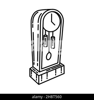 Großvater Uhr Teil der Möbel und Home Interior Hand gezeichnet Icon Set Vektor. Stock Vektor