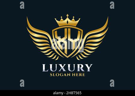 Luxus Royal Flügel Buchstaben XY Wappen Gold Farbe Logo Vektor, Victory Logo, Wappen Logo, Flügel Logo, Vektor-Logo . Stock Vektor